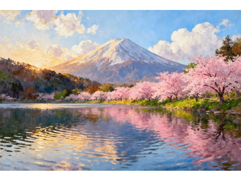 Tablou Canvas Peisaj in japonia 3, cu lac, munte, sakura 80x50 cm, sasiu de lemn, panza de bumbac 90%, agatatoare invizibila Tablou Canvas Peisaj in japonia 3, cu lac, munte, sakura 80x50 cm, sasiu de lemn, panza de bumbac 90%, agatatoare invizibila