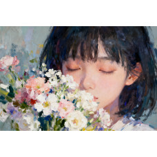 Tablou Canvas Serenitate feminina 9, flori, femeie, 80x50 cm, sasiu de lemn, panza de bumbac 90%, agatatoare invizibila Tablou Canvas Serenitate feminina 9, flori, femeie, 80x50 cm, sasiu de lemn, panza de bumbac 90%, agatatoare invizibila