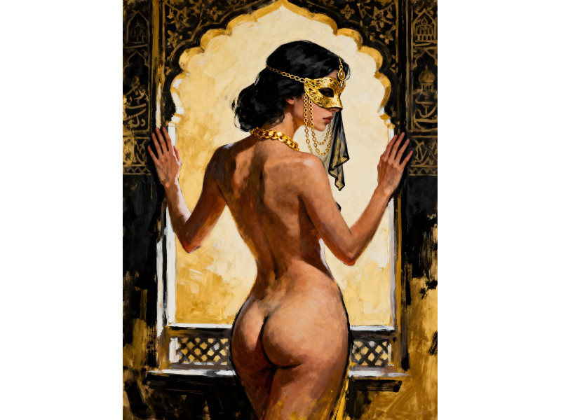 Tablou Canvas Nud Exotic 6, femeie, senzual print stil pictura 80x60 cm, sasiu de lemn, panza de bumbac 90%, agatatoare invizibila