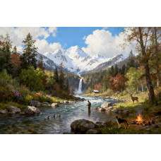 Tablou Canvas Cabana ideala 46, 80 x 50 cm, natura, peisaj, stil pictura, sasiu de lemn, panza de bumbac 90%, agatatoare invizibila