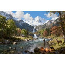 Tablou Canvas Cabana ideala 47, 80 x 50 cm, natura, peisaj, stil pictura, sasiu de lemn, panza de bumbac 90%, agatatoare invizibila