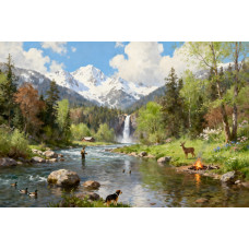 Tablou Canvas Cabana ideala 48, 80 x 50 cm, natura, peisaj, stil pictura, sasiu de lemn, panza de bumbac 90%, agatatoare invizibila