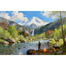 Tablou Canvas Cabana ideala 49, 80 x 50 cm, natura, peisaj, stil pictura, sasiu de lemn, panza de bumbac 90%, agatatoare invizibila