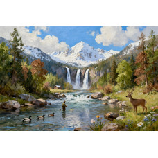 Tablou Canvas Cabana ideala 50, 80 x 50 cm, natura, peisaj, stil pictura, sasiu de lemn, panza de bumbac 90%, agatatoare invizibila