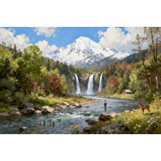 Tablou Canvas Cabana ideala 51, 80 x 50 cm, natura, peisaj, stil pictura, sasiu de lemn, panza de bumbac 90%, agatatoare invizibila