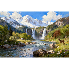 Tablou Canvas Cabana ideala 52, 80 x 50 cm, natura, peisaj, stil pictura, sasiu de lemn, panza de bumbac 90%, agatatoare invizibila
