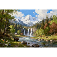 Tablou Canvas Cabana ideala 53, 80 x 50 cm, natura, peisaj, stil pictura, sasiu de lemn, panza de bumbac 90%, agatatoare invizibila