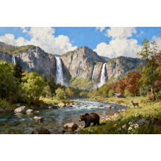 Tablou Canvas Cabana ideala 54, 80 x 50 cm, natura, peisaj, stil pictura, sasiu de lemn, panza de bumbac 90%, agatatoare invizibila