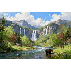Tablou Canvas Cabana ideala 60, 80 x 50 cm, natura, peisaj, stil pictura, sasiu de lemn, panza de bumbac 90%, agatatoare invizibila