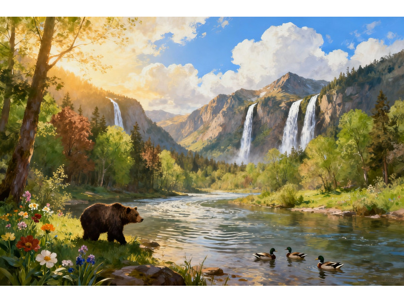 Tablou Canvas Cabana ideala 70, 80 x 50 cm, natura, peisaj, stil pictura, sasiu de lemn, panza de bumbac 90%, agatatoare invizibila