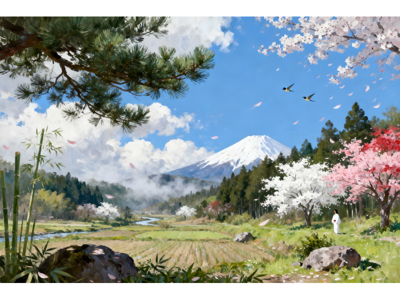 Tablou Canvas Peisaj in Japonia 2, 80x50 cm, natura, flori, lac, padure, rau, stil pictura, sasiu de lemn, panza de bumbac 90%, agatatoare invizibilla Tablou Canvas Peisaj in Japonia 2, 80x50 cm, natura, flori, lac, padure, rau, stil pictura, sasiu de lemn, panza de bumbac 90%, agatatoare invizibilla