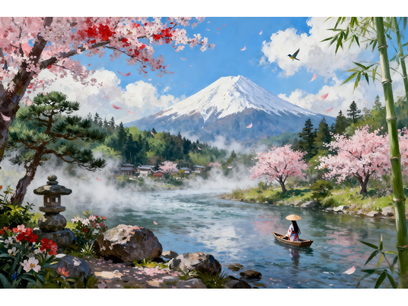Tablou Canvas Peisaj in Japonia 24, 80x50 cm, natura, flori, lac, padure, rau, stil pictura, sasiu de lemn, panza de bumbac 90%, agatatoare invizibilla Tablou Canvas Peisaj in Japonia 24, 80x50 cm, natura, flori, lac, padure, rau, stil pictura, sasiu de lemn, panza de bumbac 90%, agatatoare invizibilla