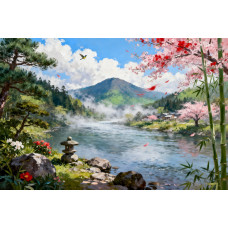Tablou Canvas Peisaj in Japonia 28, 80x50 cm, natura, flori, lac, padure, rau, stil pictura, sasiu de lemn, panza de bumbac 90%, agatatoare invizibilla Tablou Canvas Peisaj in Japonia 28, 80x50 cm, natura, flori, lac, padure, rau, stil pictura, sasiu de lemn, panza de bumbac 90%, agatatoare invizibilla
