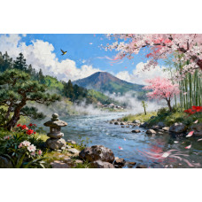 Tablou Canvas Peisaj in Japonia 29, 80x50 cm, natura, flori, lac, padure, rau, stil pictura, sasiu de lemn, panza de bumbac 90%, agatatoare invizibilla Tablou Canvas Peisaj in Japonia 29, 80x50 cm, natura, flori, lac, padure, rau, stil pictura, sasiu de lemn, panza de bumbac 90%, agatatoare invizibilla