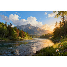 Tablou Canvas Peisaj in Japonia 36, 80x50 cm, natura, flori, lac, padure, rau, stil pictura, sasiu de lemn, panza de bumbac 90%, agatatoare invizibilla
