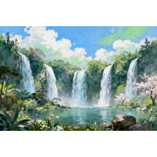Tablou Canvas Cascada in japonia 14, 80x50 cm, natura, flori, lac, padure izvor, rau, stil pictura, sasiu de lemn, panza de bumbac 90%, agatatoare invizibilla