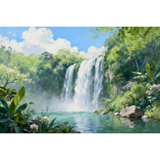 Tablou Canvas Cascada in japonia 15, 80x50 cm, natura, flori, lac, padure izvor, rau, stil pictura, sasiu de lemn, panza de bumbac 90%, agatatoare invizibilla