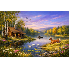 Tablou Canvas Cabana ideala 71, 80 x 50 cm, natura, peisaj, stil pictura, sasiu de lemn, panza de bumbac 90%, agatatoare invizibila Tablou Canvas Cabana ideala 71, 80 x 50 cm, natura, peisaj, stil pictura, sasiu de lemn, panza de bumbac 90%, agatatoare invizibila