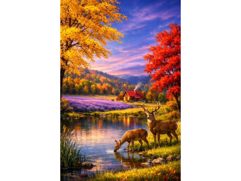 Tablou Canvas Cabana ideala 72, 80 x 50 cm, natura, peisaj, stil pictura, sasiu de lemn, panza de bumbac 90%, agatatoare invizibila