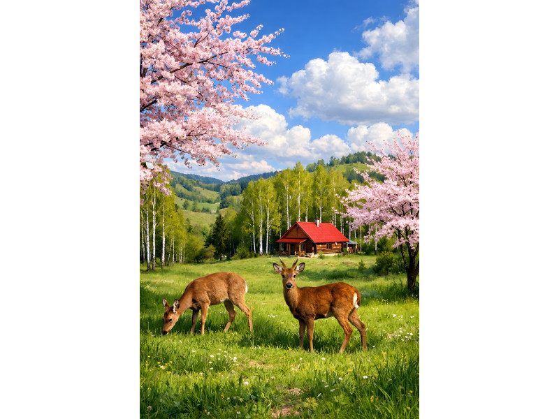 Tablou Canvas Cabana ideala 73, 80 x 50 cm, natura, peisaj, stil pictura, sasiu de lemn, panza de bumbac 90%, agatatoare invizibila