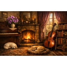 Tablou Canvas Conacul retro 1, 80 x 50 cm, animale, foc, fereastra, muzica, stil pictura, sasiu de lemn, panza de bumbac 90%, agatatoare invizibila Tablou Canvas Conacul retro 1, 80 x 50 cm, animale, foc, fereastra, muzica, stil pictura, sasiu de lemn, panza de bumbac 90%, agatatoare invizibila
