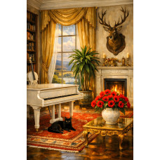 Tablou Canvas Conacul retro 4, 80 x 50 cm, animale, foc, fereastra, muzica, stil pictura, sasiu de lemn, panza de bumbac 90%, agatatoare invizibila Tablou Canvas Conacul retro 4, 80 x 50 cm, animale, foc, fereastra, muzica, stil pictura, sasiu de lemn, panza de bumbac 90%, agatatoare invizibila