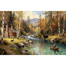 Tablou Canvas Cabana ideala 74, 80 x 50 cm, natura, peisaj, stil pictura, sasiu de lemn, panza de bumbac 90%, agatatoare invizibila Tablou Canvas Cabana ideala 74, 80 x 50 cm, natura, peisaj, stil pictura, sasiu de lemn, panza de bumbac 90%, agatatoare invizibila