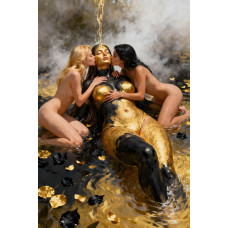 Tablou Canvas Senzualitate black and gold 2, femeie, nud, print stil pictura 80x50 cm, sasiu de lemn, panza de bumbac 90%, agatatoare invizibila