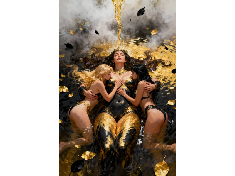 Tablou Canvas Senzualitate black and gold 4, femeie, nud, print stil pictura 80x50 cm, sasiu de lemn, panza de bumbac 90%, agatatoare invizibila
