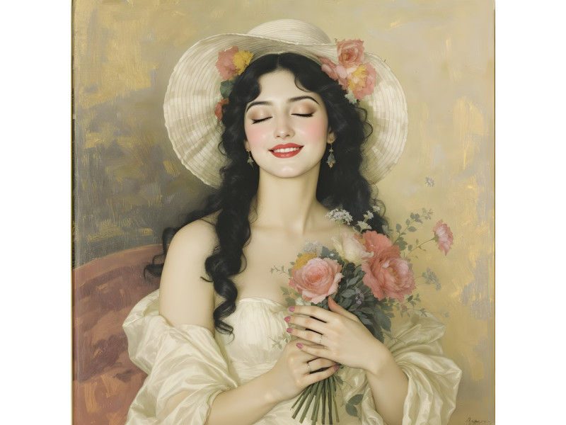Tablou Canvas Portret vintage de femeie, 60x60, stil pictura, sasiu de lemn, panza de bumbac 90%, agatatoare invizibila