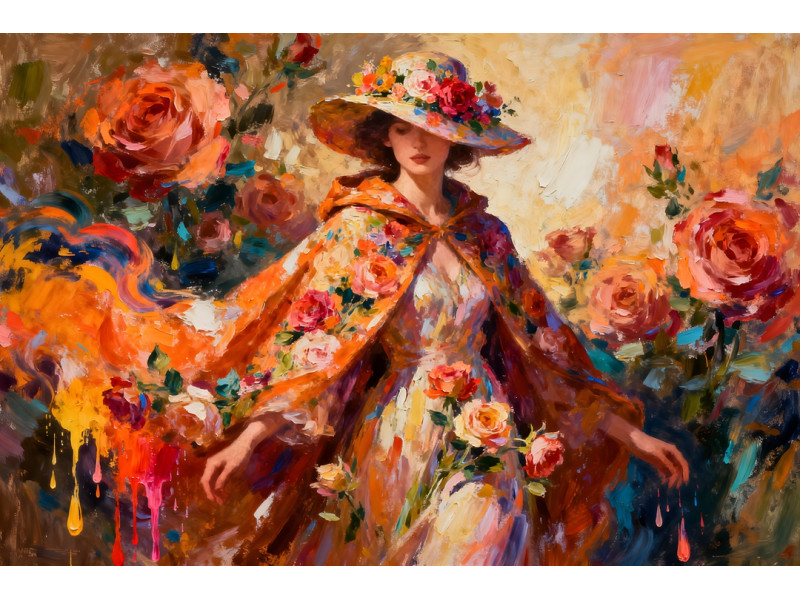 Tablou Canvas Dansul florilor feminin 2, 80x50cm, stil pictura, sasiu de lemn, panza de bumbac 90%, agatatoare invizibila