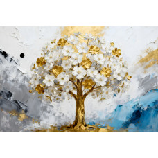 Tablou Canvas Copac abstract, 80x50cm, stilizat, stil pictura, sasiu de lemn, panza de bumbac 90%, agatatoare invizibila, pentru bucatarie, living