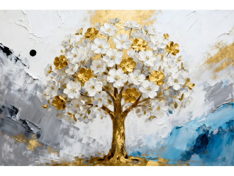 Tablou Canvas Copac abstract, 80x50cm, stilizat, stil pictura, sasiu de lemn, panza de bumbac 90%, agatatoare invizibila, pentru bucatarie, living