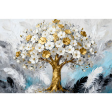 Tablou Canvas Copac abstract 2, 80x50cm, stilizat, stil pictura, sasiu de lemn, panza de bumbac 90%, agatatoare invizibila, pentru bucatarie, living
