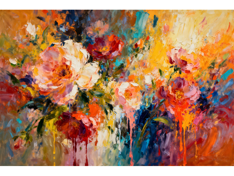 Tablou Canvas Flori abstract, 80x50cm, stilizat, stil pictura, sasiu de lemn, panza de bumbac 90%, agatatoare invizibila, pentru bucatarie, living Tablou Canvas Flori abstract, 80x50cm, stilizat, stil pictura, sasiu de lemn, panza de bumbac 90%, agatatoare invizibila, pentru bucatarie, living