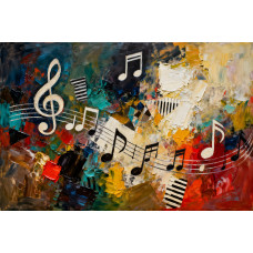 Tablou Canvas Abstract muzical 1, 80x50cm, stilizat, stil pictura, sasiu de lemn, panza de bumbac 90%, agatatoare invizibila, pentru bucatarie, living
