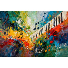 Tablou Canvas Abstract muzical 2, 80x50cm, stilizat, stil pictura, sasiu de lemn, panza de bumbac 90%, agatatoare invizibila, pentru bucatarie, living