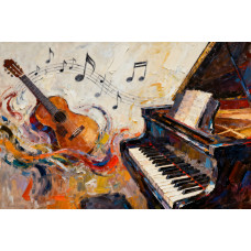 Tablou Canvas Abstract muzical 7, 80x50cm, stilizat, stil pictura, sasiu de lemn, panza de bumbac 90%, agatatoare invizibila, pentru bucatarie, living