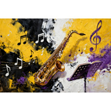 Tablou Canvas Abstract muzical 12, 80x50cm, stilizat, stil pictura, sasiu de lemn, panza de bumbac 90%, agatatoare invizibila, pentru bucatarie, living