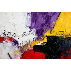 Tablou Canvas Abstract muzical 13, 80x50cm, stilizat, stil pictura, sasiu de lemn, panza de bumbac 90%, agatatoare invizibila, pentru bucatarie, living