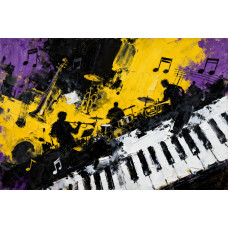 Tablou Canvas Abstract muzical 15, 80x50cm, stilizat, stil pictura, sasiu de lemn, panza de bumbac 90%, agatatoare invizibila, pentru bucatarie, living