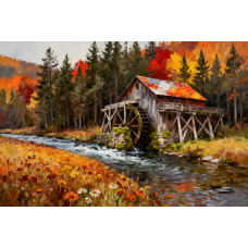Tablou Canvas Moara de apa 2, 80x50cm, padure, rau, natura, stil pictura, sasiu de lemn, panza de bumbac 90%, agatatoare invizibila, pentru bucatarie, living Tablou Canvas Moara de apa 2, 80x50cm, padure, rau, natura, stil pictura, sasiu de lemn, panza de bumbac 90%, agatatoare invizibila, pentru bucatarie, living