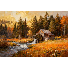 Tablou Canvas Moara de apa 3, 80x50cm, padure, rau, natura, stil pictura, sasiu de lemn, panza de bumbac 90%, agatatoare invizibila, pentru bucatarie, living Tablou Canvas Moara de apa 3, 80x50cm, padure, rau, natura, stil pictura, sasiu de lemn, panza de bumbac 90%, agatatoare invizibila, pentru bucatarie, living