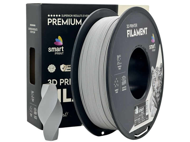 Filament 3D, Smart Print, PLA, gri mat, compatibil universal, rezistenta ultra, 1.75mm, 1kg