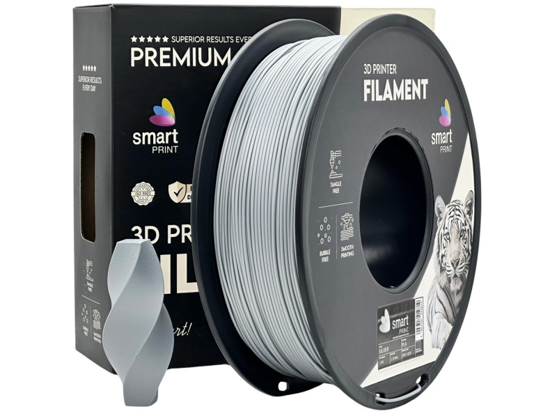 Filament 3D, Smart Print, PLA, silver argintiu, compatibil universal, rezistenta ultra, 1.75mm, 1kg
