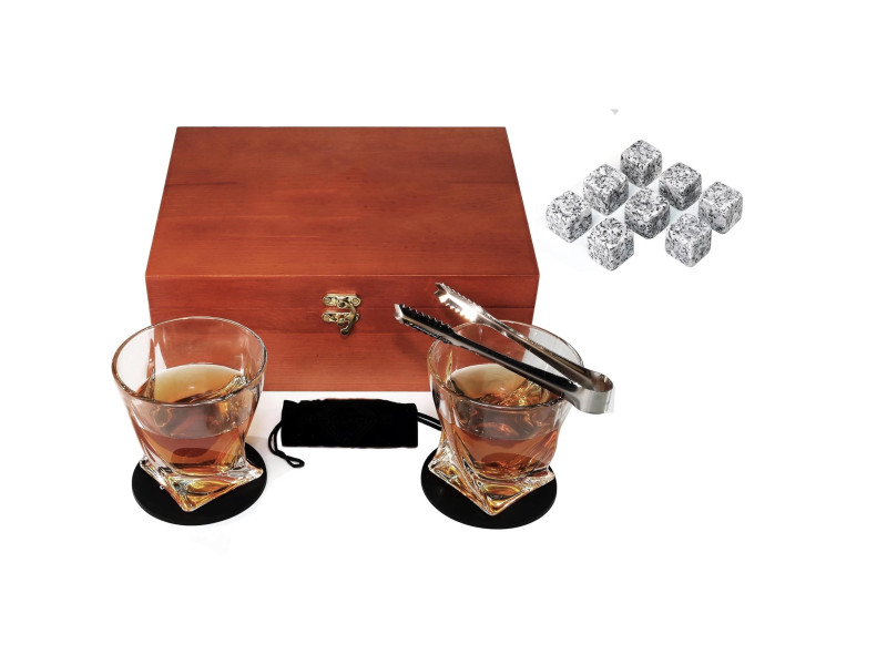 Pachet cadou premium pentru barbati, VeliumCraft, 2 pahare 250 ml, 9 cuburi si un saculet, cleste inox, cutie din lemn pin, a se folosi pentru Whiskey Pachet cadou premium pentru barbati, VeliumCraft, 2 pahare 250 ml, 9 cuburi si un saculet, cleste inox, cutie din lemn pin, a se folosi pentru Whiskey
