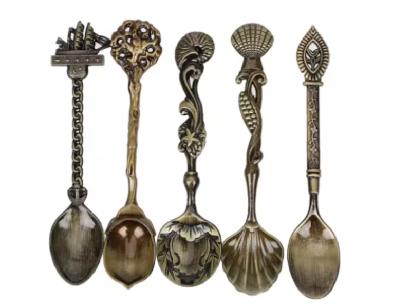 Set linguri, VeliumCraft, x5 vintage royal, 10.7 cm fiecare, stil exotic, pentru ceai, desert, culoare bronz, inox Set linguri, VeliumCraft, x5 vintage royal, 10.7 cm fiecare, stil exotic, pentru ceai, desert, culoare bronz, inox