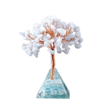 Piramida orgonica Aquamarine, copacul vietii VeliumCraft, 4x4x9 cm, generatoare de energie, cu cristale vindecatoare si pietre naturale, pentru meditatie, yoga si energie pozitiva, negru si alb