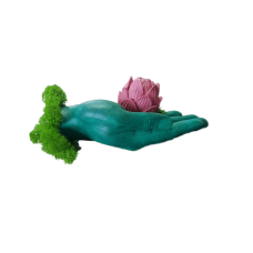 Decoratiune 3D cu licheni/muschi naturali, Hand of Peace, 23 x 10 x 9 cm, Grelys Print, pictat manual, luminos in intuneric