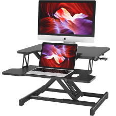 Stand de lucru laptop,calculator sit-stand, Bontec, 55 x 40 x 39 cm, cu suport tastatura, 15 kg max, metal, negru